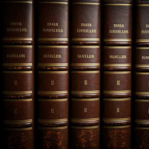 Detail einer traditionellen Fachbibliothek mit Lederbänden