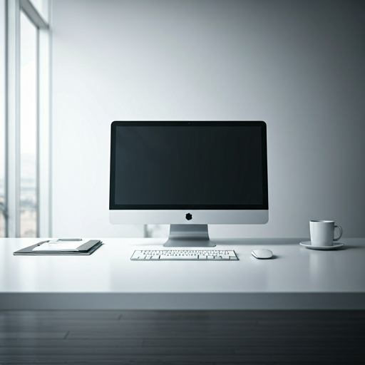 Aufgeräumter moderner Arbeitsplatz mit minimalistischer Hardware
